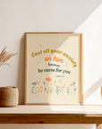 1 Peter 5:7 light beige Garden Series wall art displayed in a home — Cast all your anxiety on him