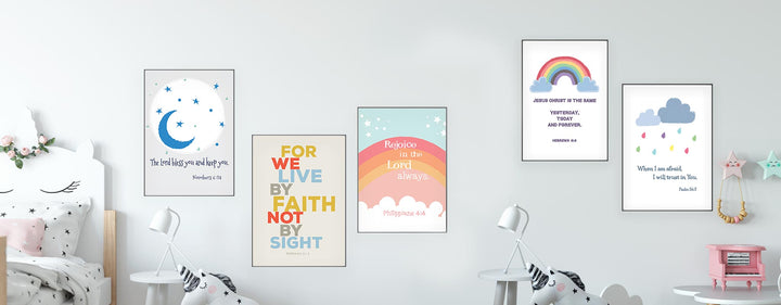 Decorate your kids’ room by encouraging God’s words with cute art. Let your little one know how much God cares.  Whether you hang it in their bedroom or playroom, it’s a beautiful reminder that they’re with God.  Also, it will be a memorable gift.