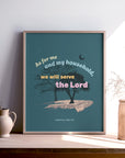 Joshua 24:15 scripture print with trees on the rock design — As for me and my household we will serve the Lord
