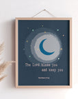 Christian kids blessing print of Numbers 6:24 — The Lord bless you and keep you — with moon and stars