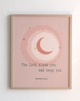 Numbers 6:24 pink kids scripture print with moon and star design — The Lord bless you and keep you