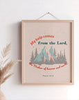 Psalm 121:2 light pink Nature Series wall art displayed in a home — My help comes from the Lord
