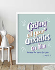 Casting your anxieties-1Peter 5:7_green - Bible Art For You