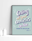 Casting your anxieties-1Peter 5:7_green - Bible Art For You