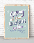 Casting your anxieties-1Peter 5:7_green - Bible Art For You