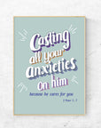 Casting your anxieties-1Peter 5:7_green - Bible Art For You
