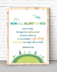This Christian Nursery wall decor is a simply beautiful way to remind your little ones that God is always with them. Featuring an adorable rainbow and the Bible verse Ephesians 3:20, this wall art is perfect for hanging in a bedroom or playroom. It makes a great Christian baby shower gift, too!