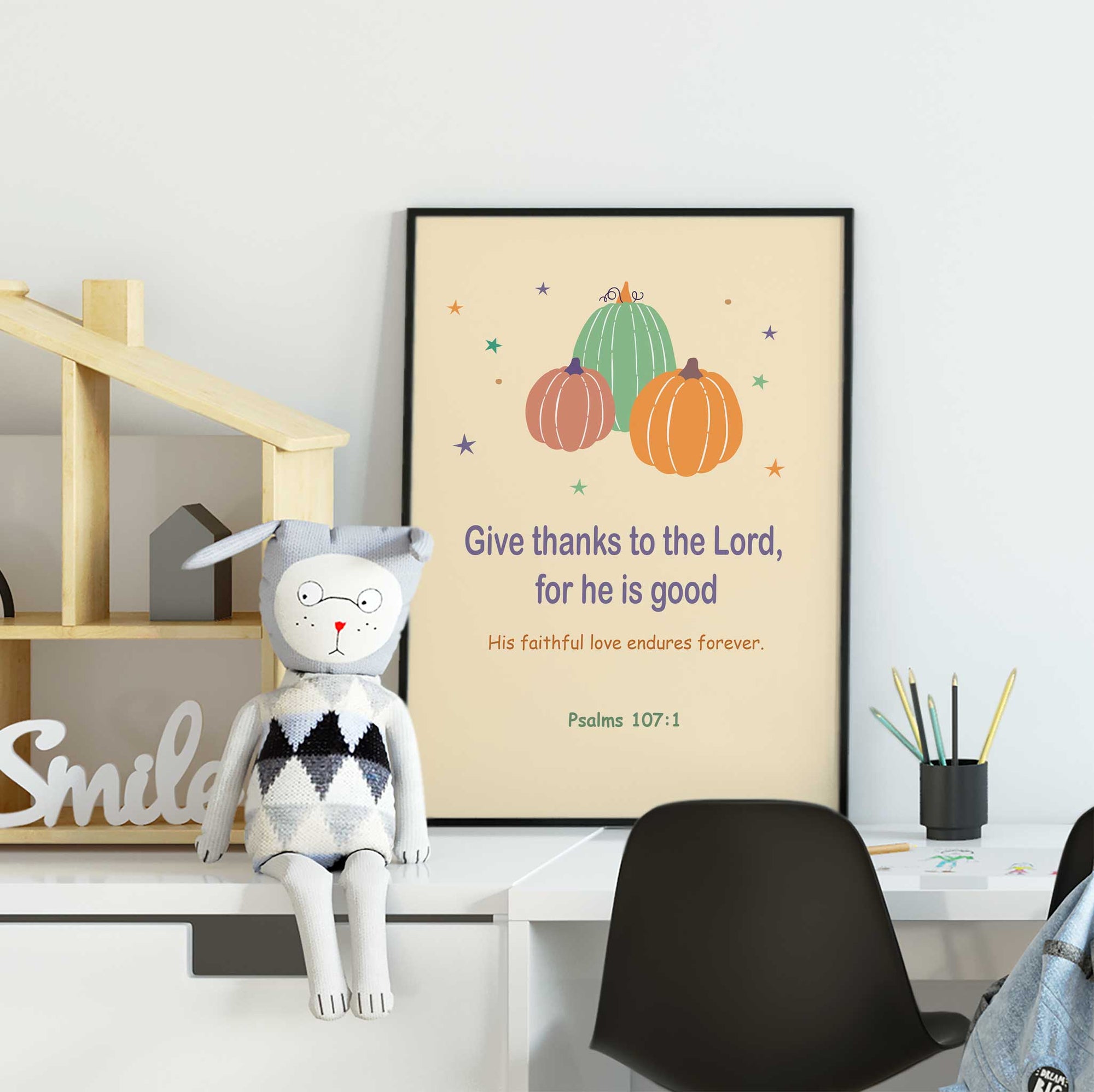 Boho Give Thanks- Psalms 107:1 - Bible Art For You