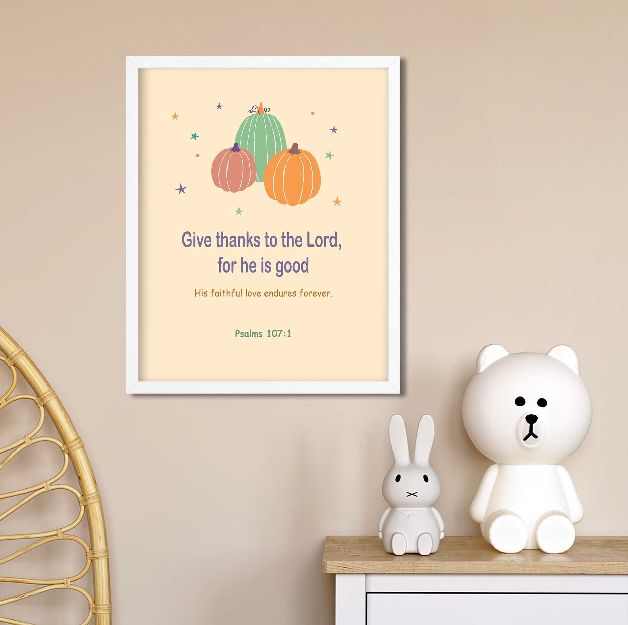Boho Give Thanks- Psalms 107:1 - Bible Art For You
