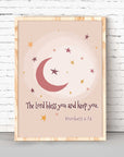 Boho Christian Nursery Wall Decor with Bible Verse Numbers 6:24, The Lord bless you and keep you. Great for Christian classroom decor and Sunday school classroom decor. Let your little one know how much God cares. Our art will be a memorable gift for a Christian baby shower or baby dedication ceremony.