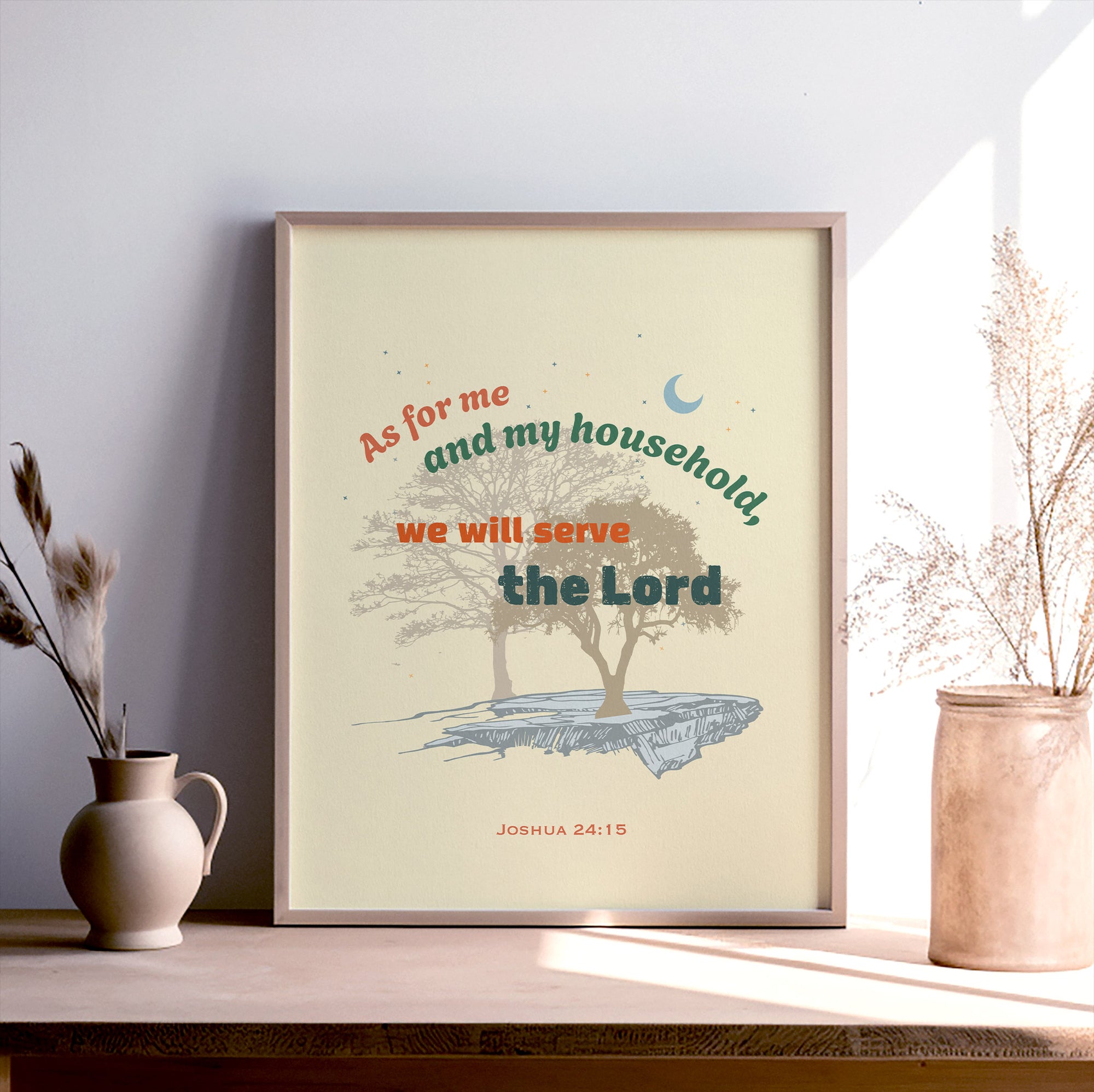 Joshua 24:15 wall art light nature design tree Christian decor