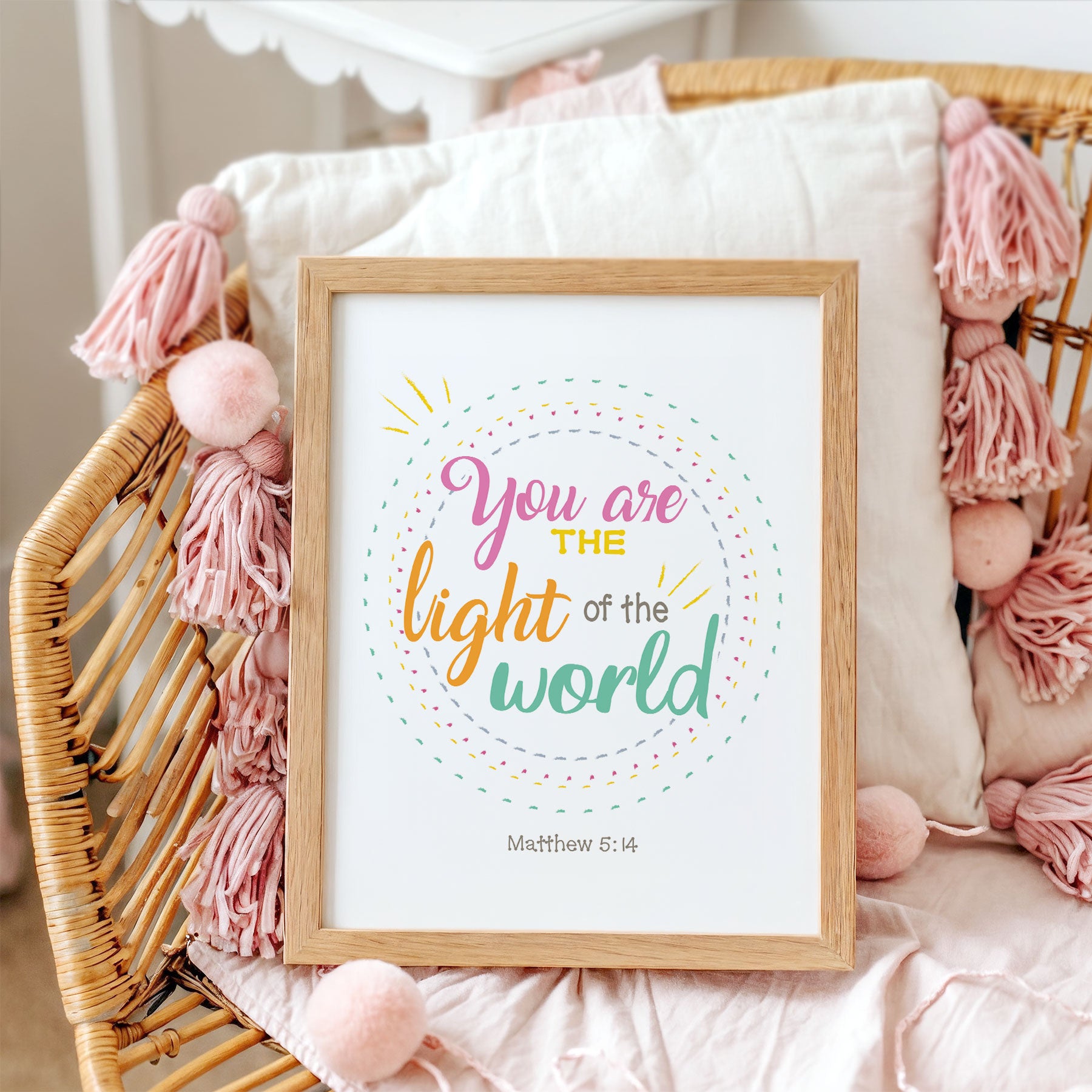 Matthew 5:14 scripture wall art displayed in christian teen girl's bedroom