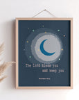 Christian kids blessing print of Numbers 6:24 — The Lord bless you and keep you — with moon and stars