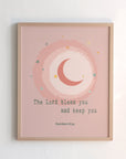 Numbers 6:24 pink kids scripture print with moon and star design — The Lord bless you and keep you