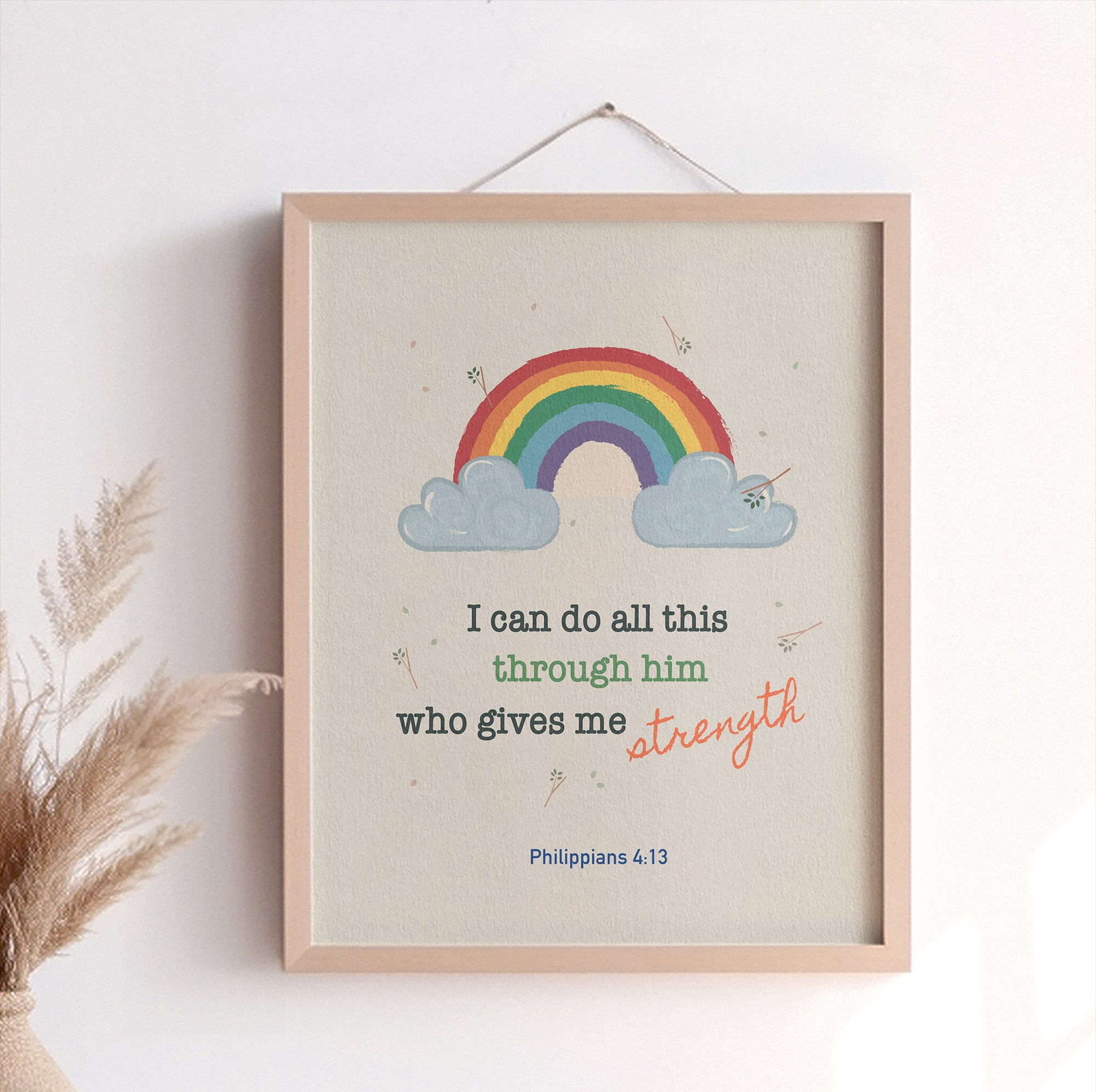 Christian encouragement print for kids featuring Philippians 4:13