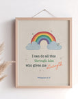 Christian encouragement print for kids featuring Philippians 4:13