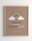 Philippians 4:13 kids scripture print with rainbow and cloud cocoa color design — I can do all this through him who gives me strength