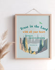 Proverbs 3:5 light blue Nature Series wall art displayed in a home — Trust in the Lord with all your heart