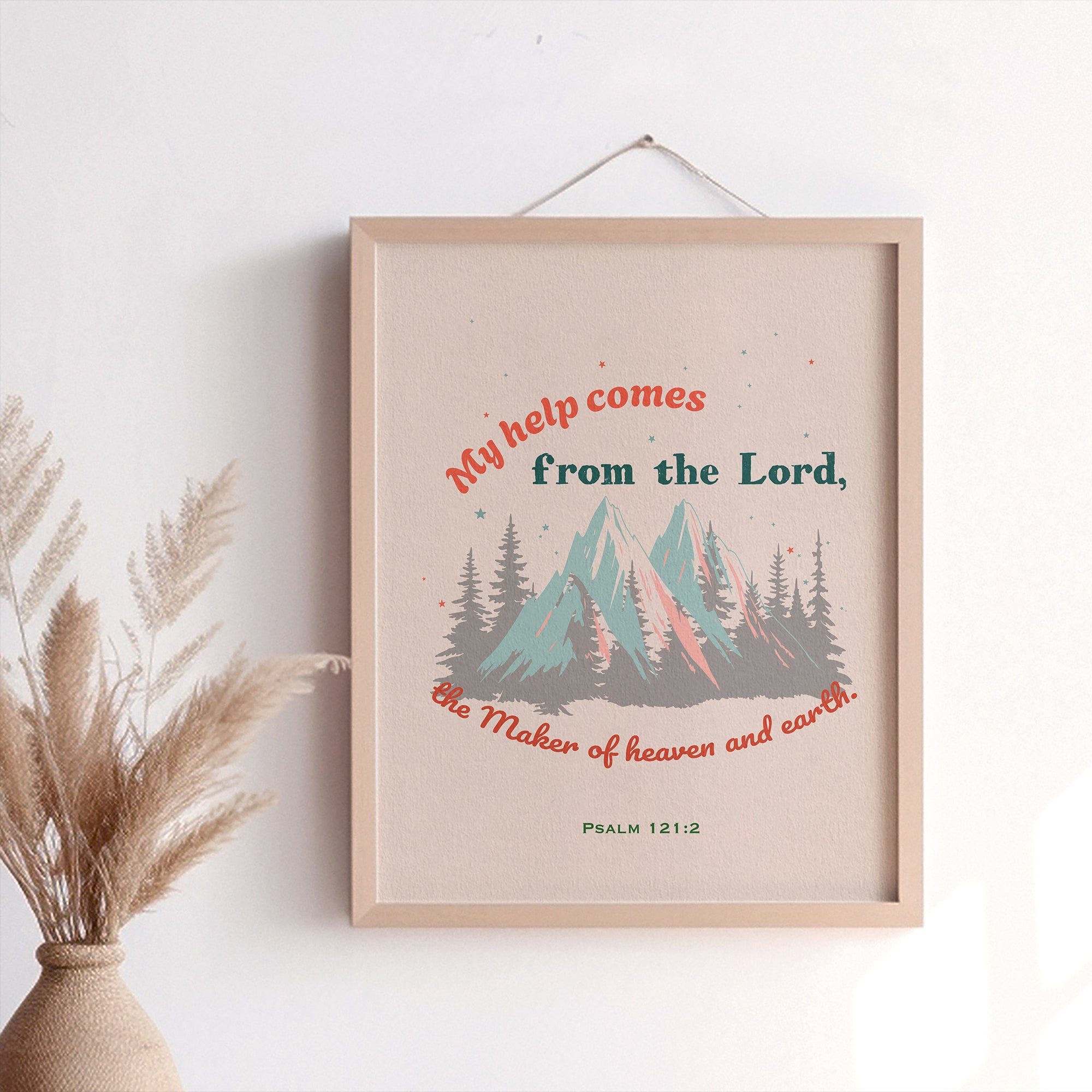 Psalm 121:2 light pink Nature Series wall art displayed in a home — My help comes from the Lord