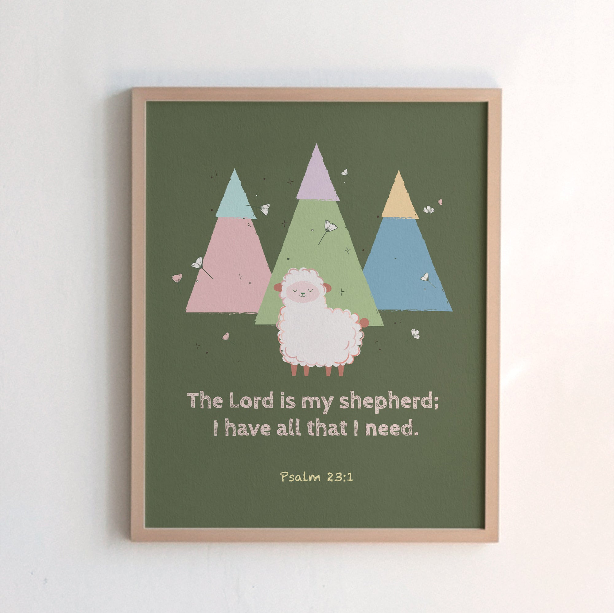 Psalm 23:1 kids scripture print featuring little mountains and a ship — The Lord is my shepherd; I have all that I need