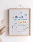 Psalm 46:10 Garden Series light gray wall art displayed in a home — Be still and know that I am God