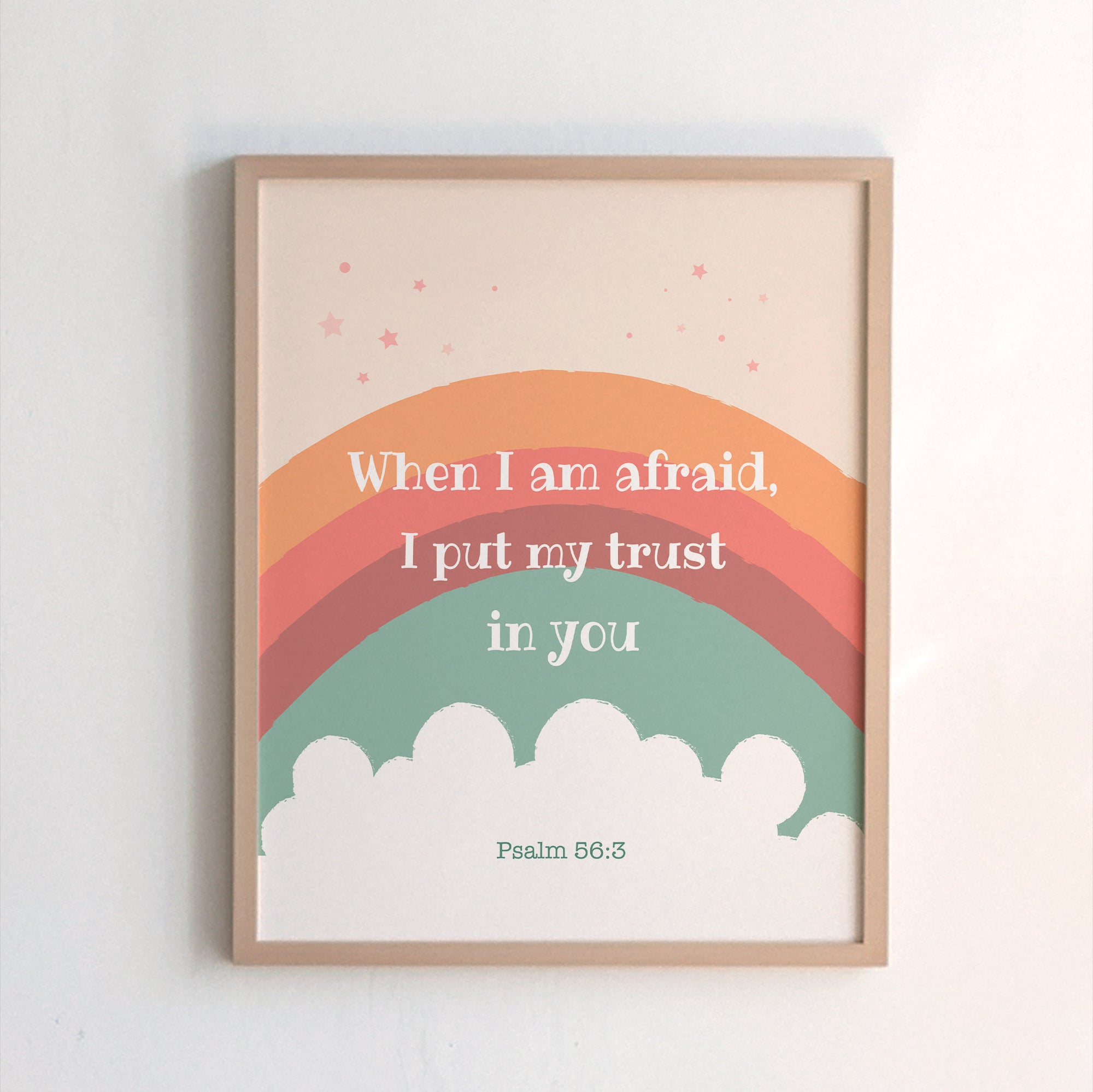 Christian kids scripture print of Psalm 56:3 — When I am afraid I put my trust in you