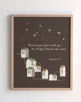 Zephaniah 3:17 kids scripture print with small town night sky and stars design — The Lord your God is with you
