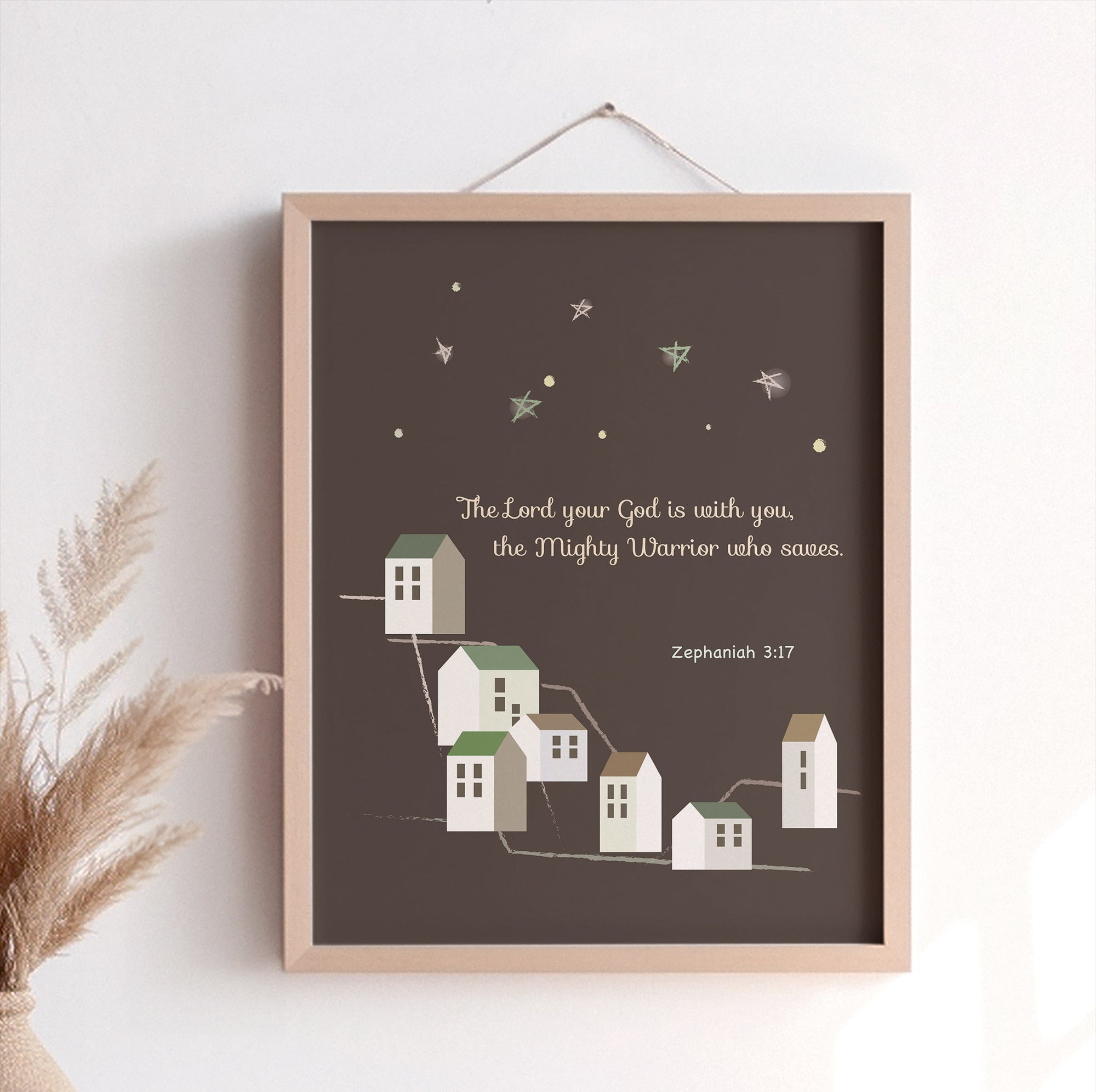 Christian kids print of Zephaniah 3:17 — The Lord your God is with you, the Mighty Warrior who saves