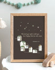 Night sky kids wall art with Zephaniah 3:17 displayed in a nursery or toddler bedroom