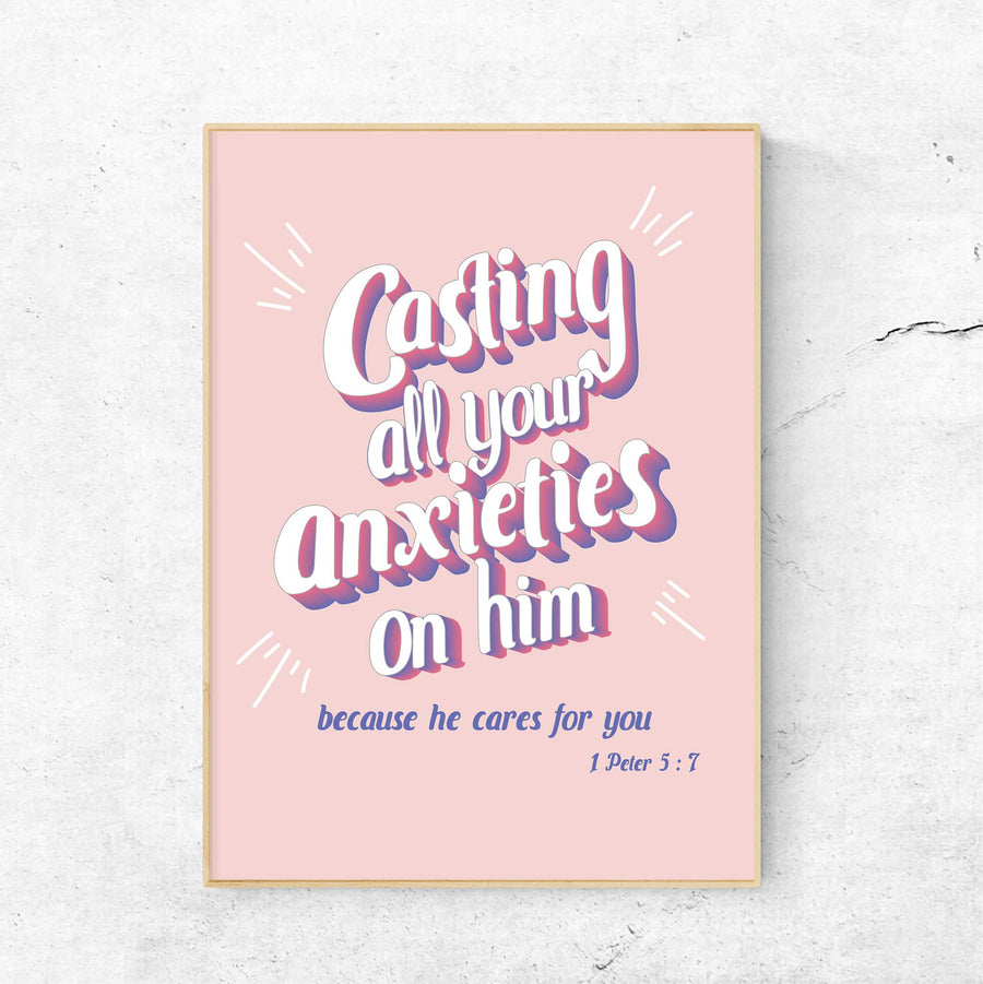 Casting your anxieties-1Peter 5:7 - Bible Art For You