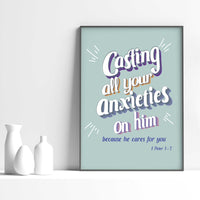 Casting your anxieties-1Peter 5:7_green - Bible Art For You