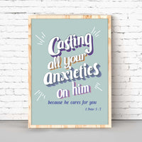 Casting your anxieties-1Peter 5:7_green - Bible Art For You