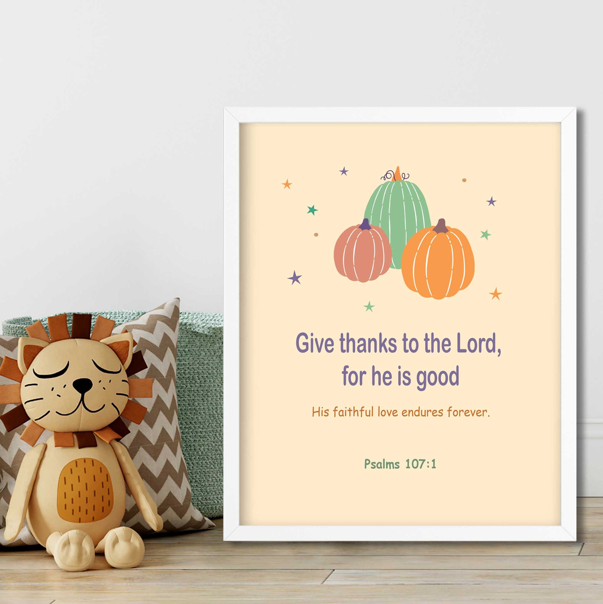 Boho Give Thanks- Psalms 107:1 - Bible Art For You