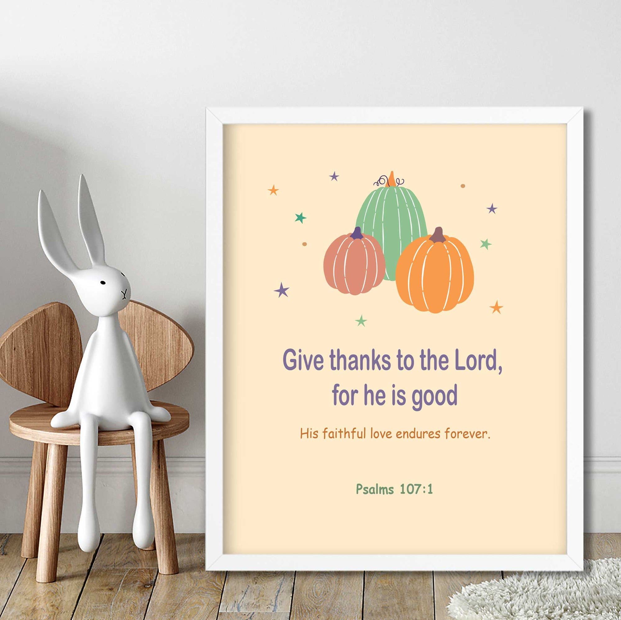 Boho Give Thanks- Psalms 107:1 - Bible Art For You