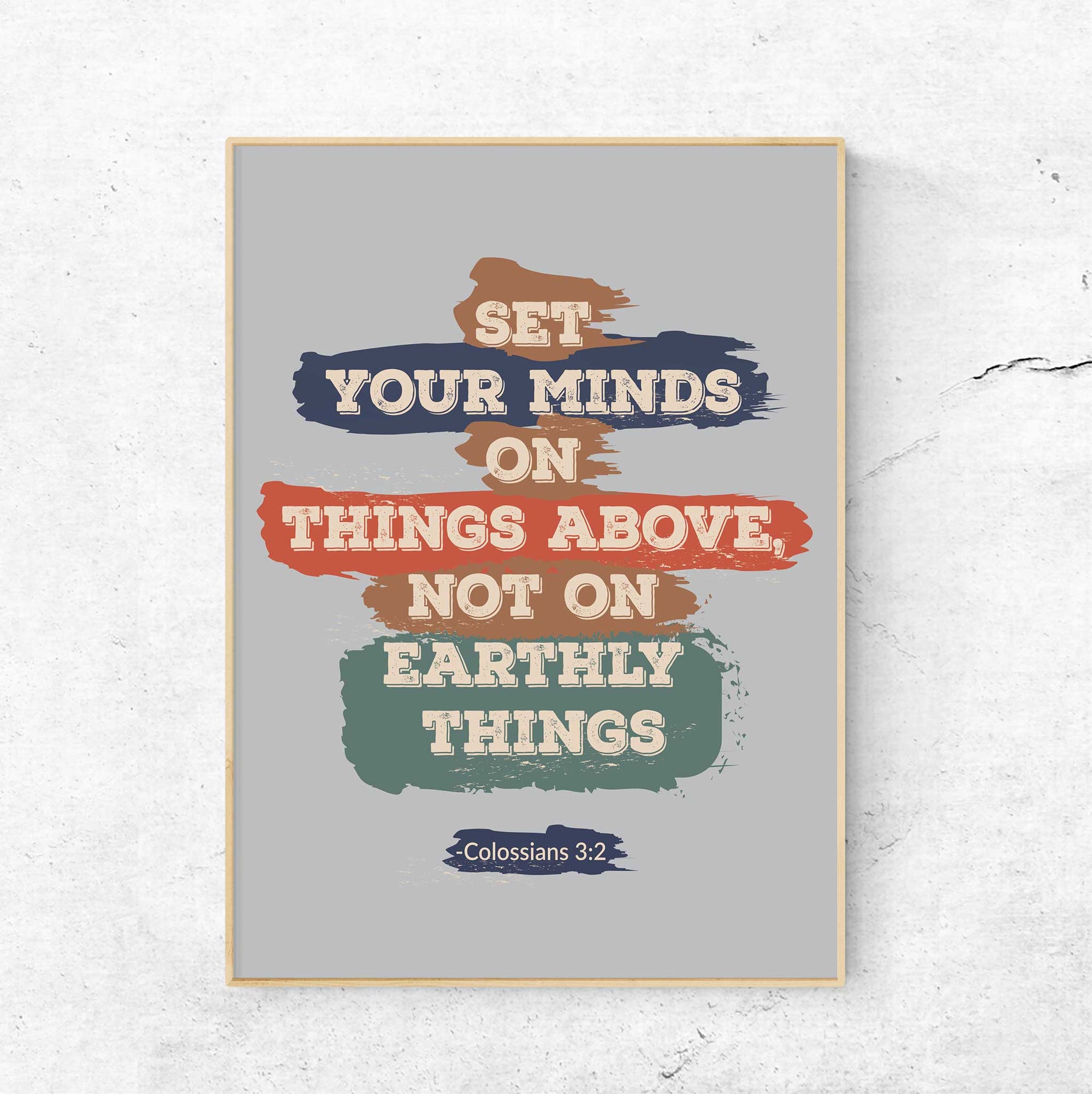 Vintage navy Colossians 3:2 wall art for Christian teen bedroom or dorm decor