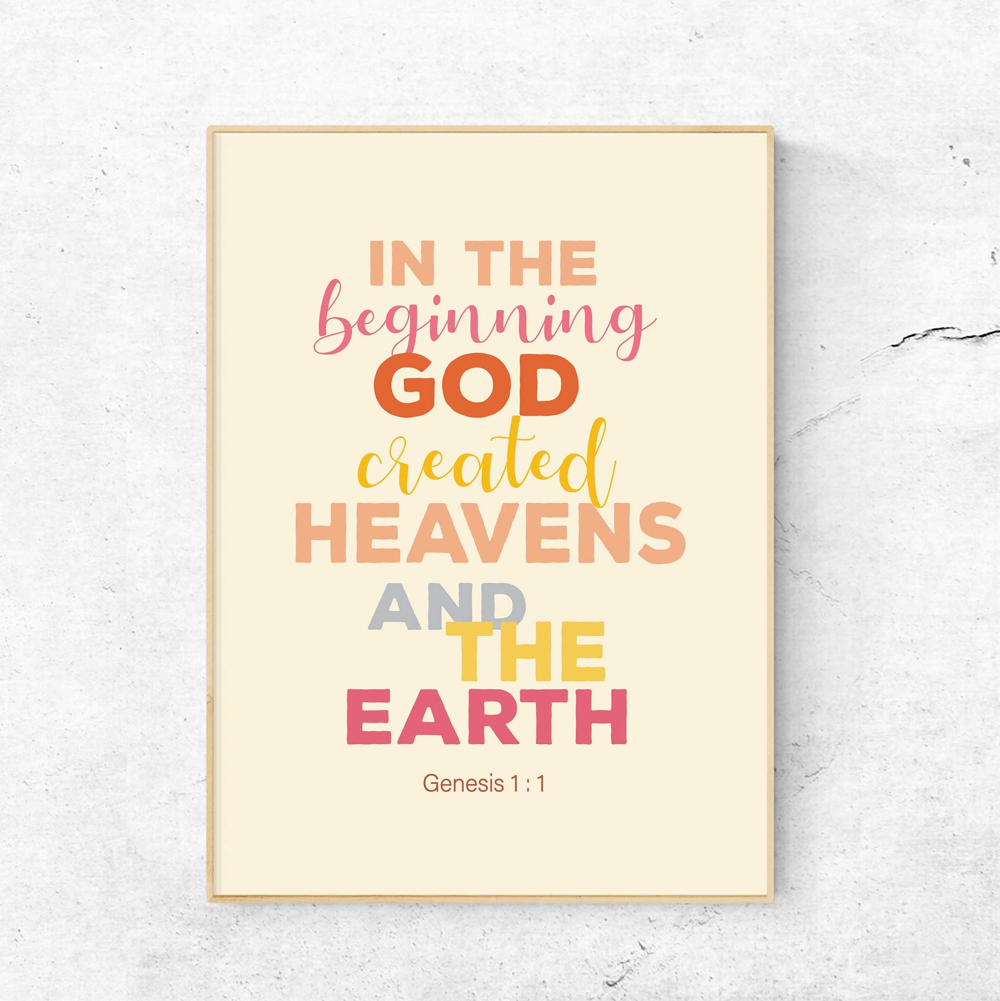 Genesis 1:1 wall art featuring “In the Beginning” scripture for Christian home office decor