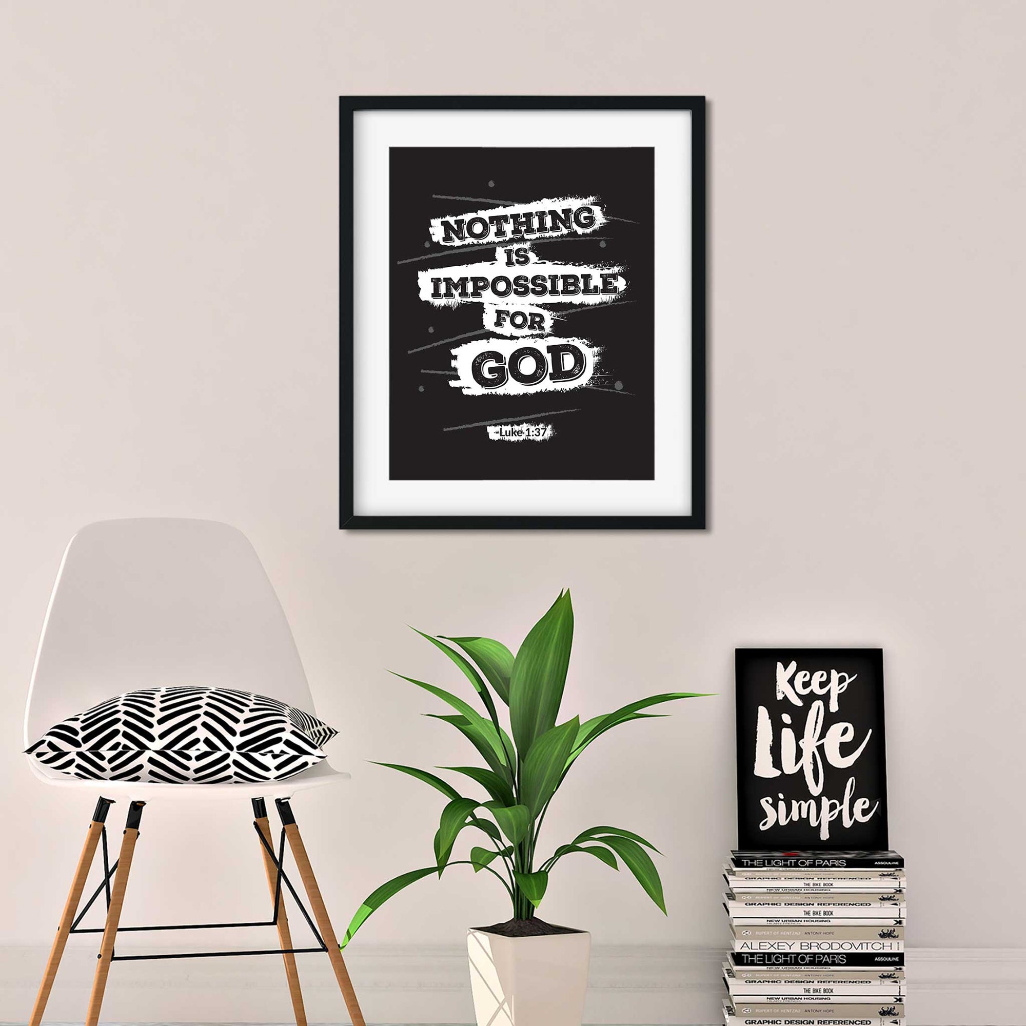 Black Luke 1:37 scripture wall art displayed in modern teen bedroom