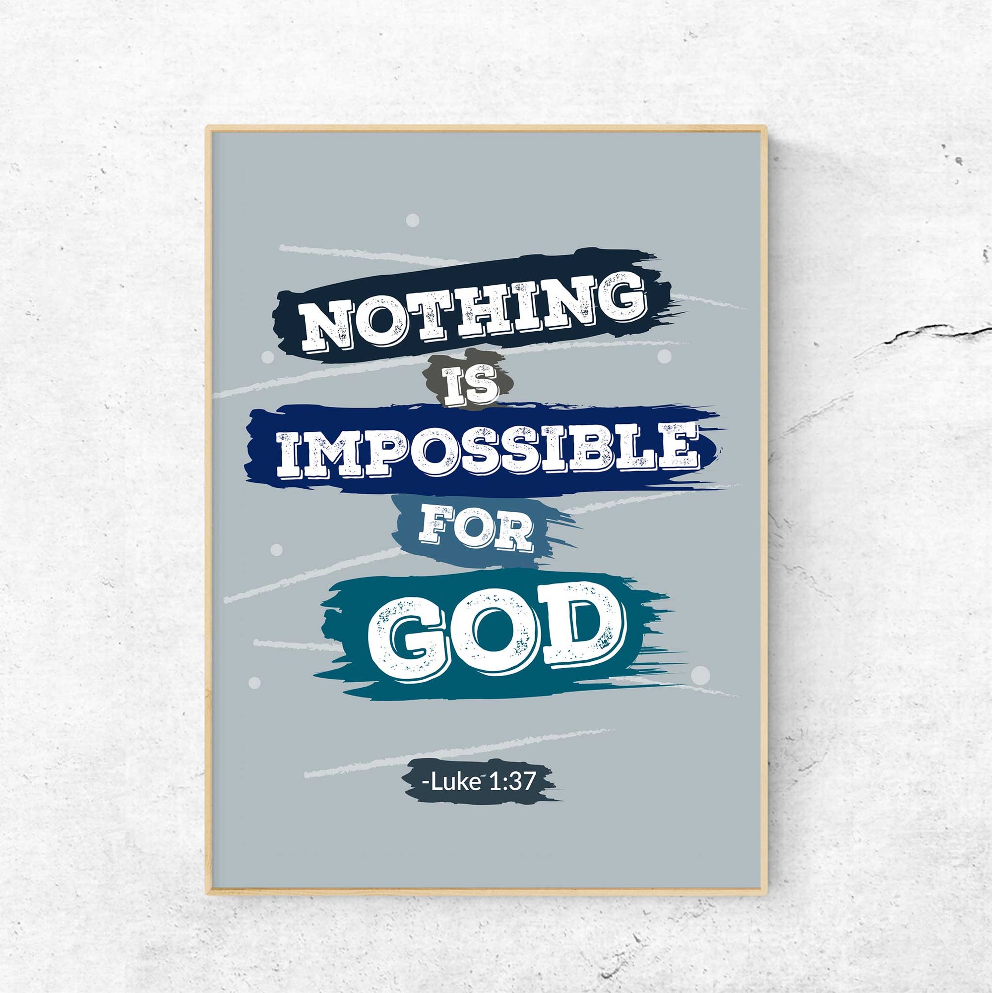 Modern navy Luke 1:37 Nothing Is Impossible wall art for Christian teen bedroom decor