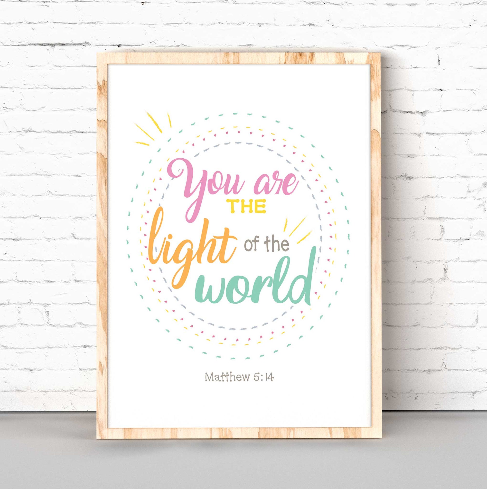 Modern Christian teen bedroom decor featuring Matthew 5:14 teen wall art
