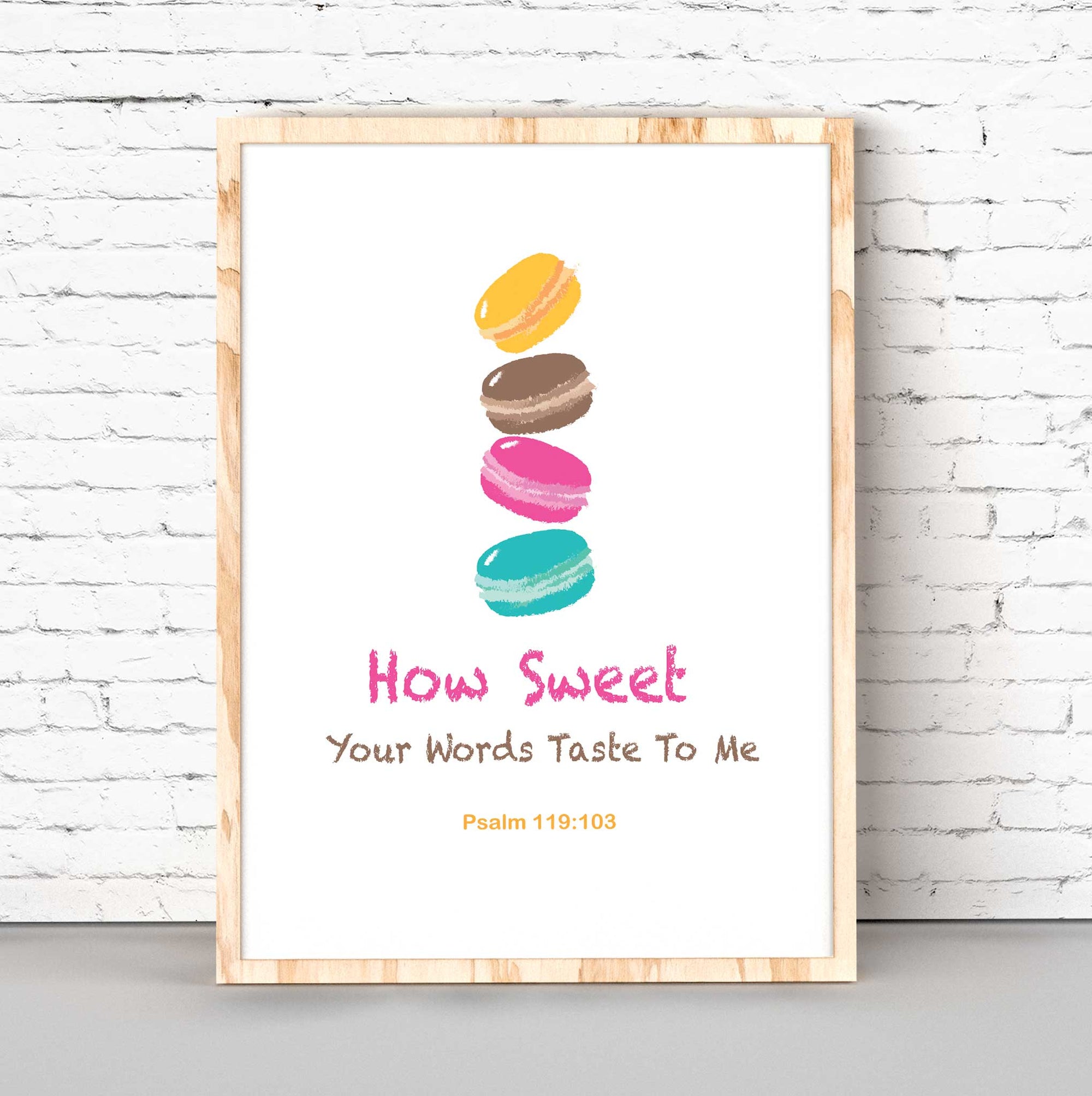 Psalm 119:103 wall art featuring “How Sweet Your Words” scripture for Christian teen room decor