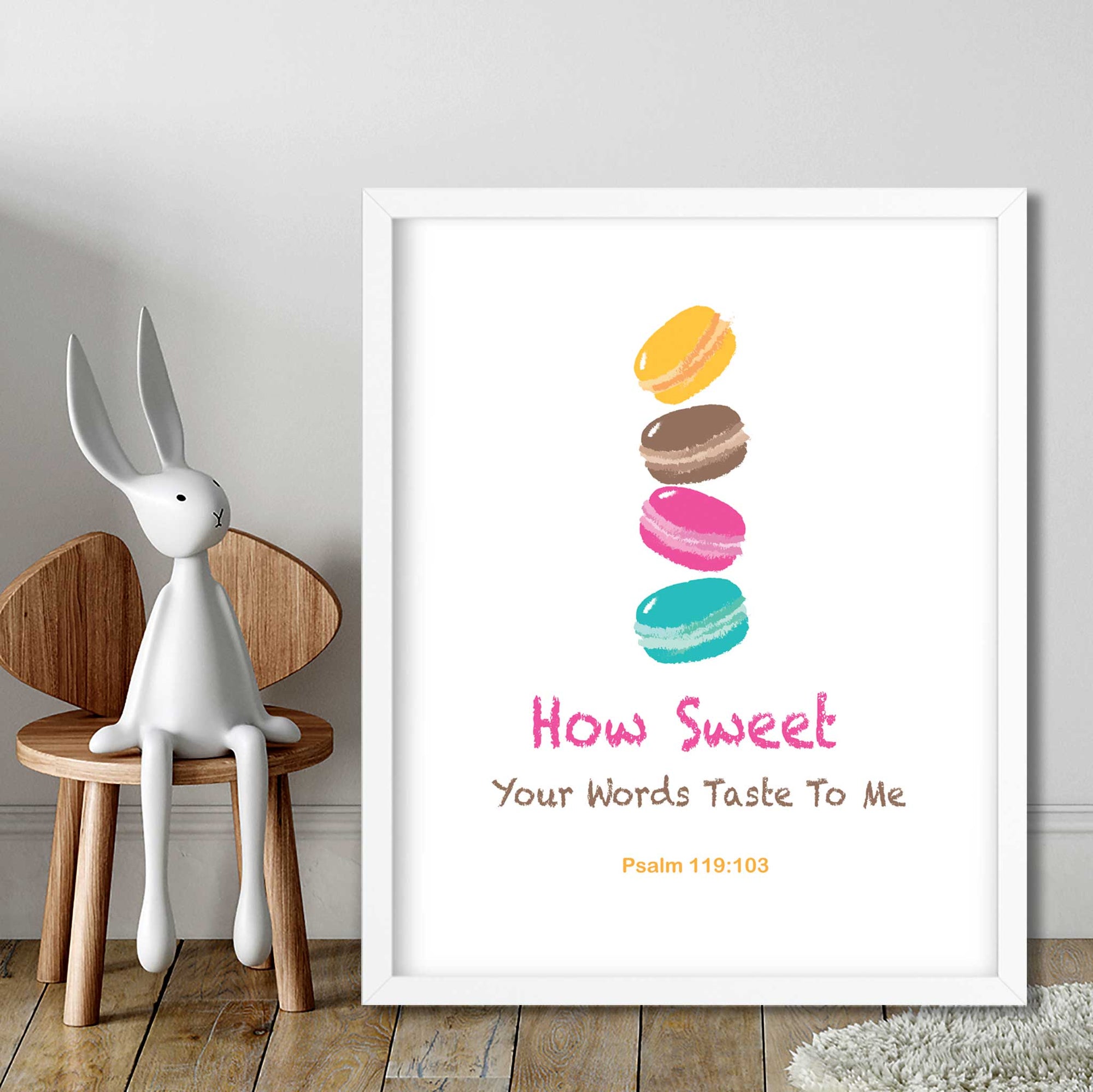 Christian teen study space decor with Psalm 119:103 How Sweet Your Words wall art