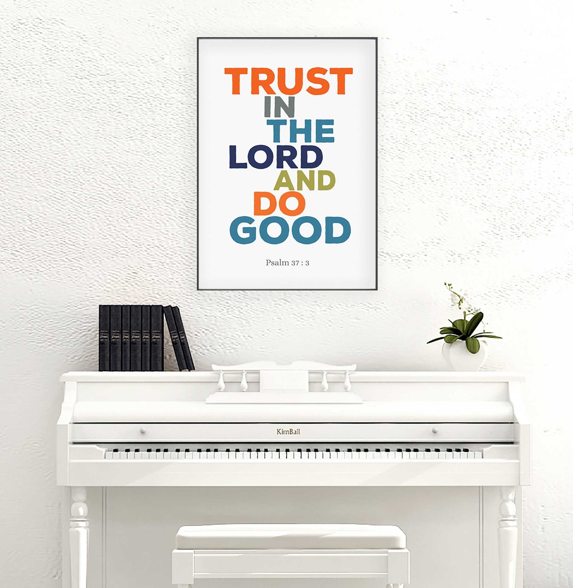Psalm 37:3 scripture wall art displayed in modern office workspace